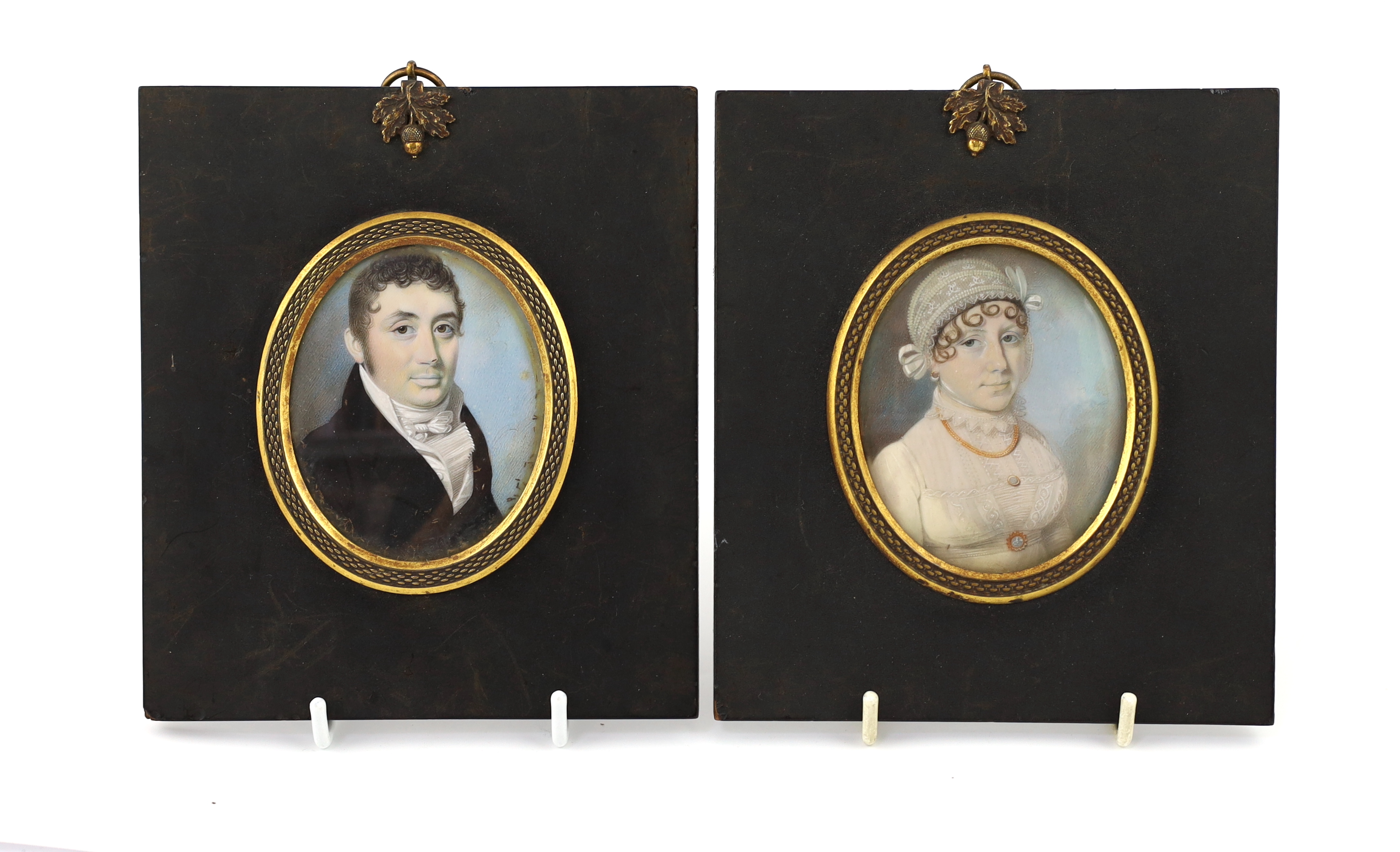 Thomas Richmond (British, 1771-1837), Portrait miniatures of a lady and gentleman, watercolour on ivory (2), 7.4 x 6cm. CITES Submission reference QARKMEPS